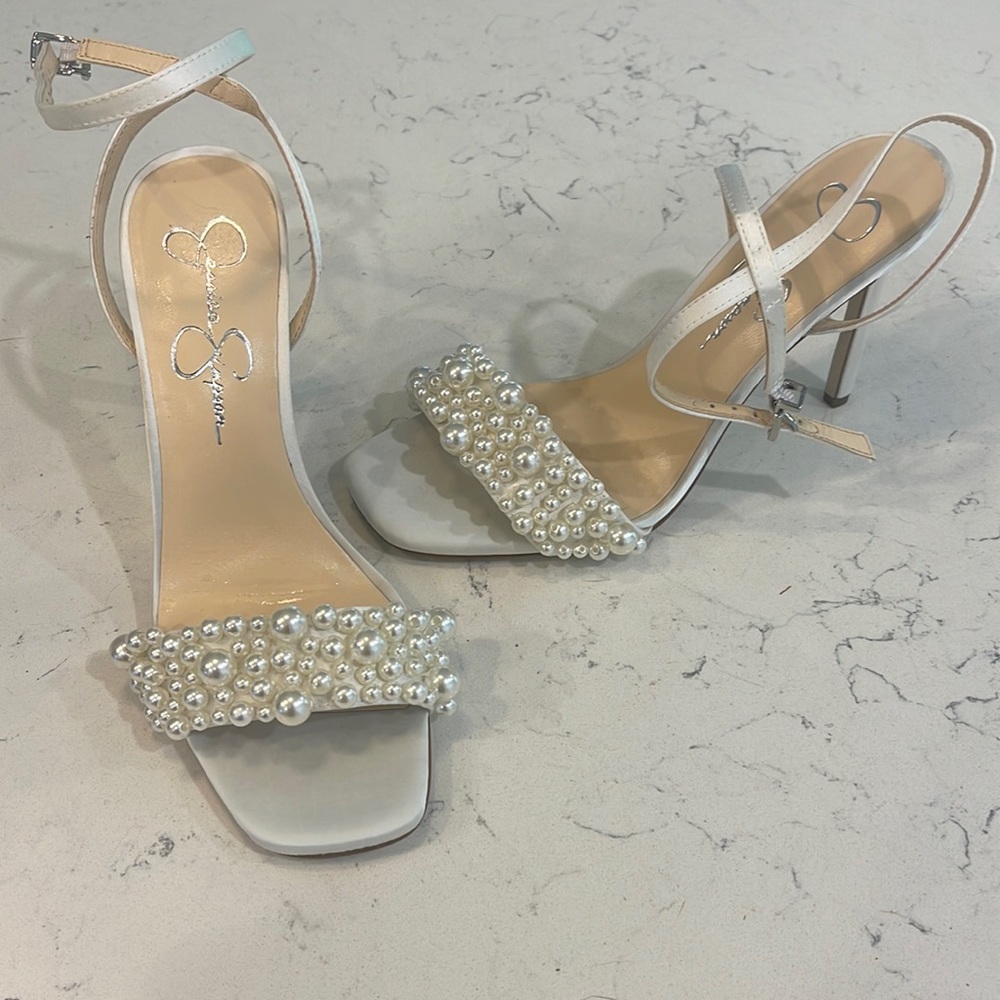 Jessica Simpson Satin and Pearl Ankle Strap Heel